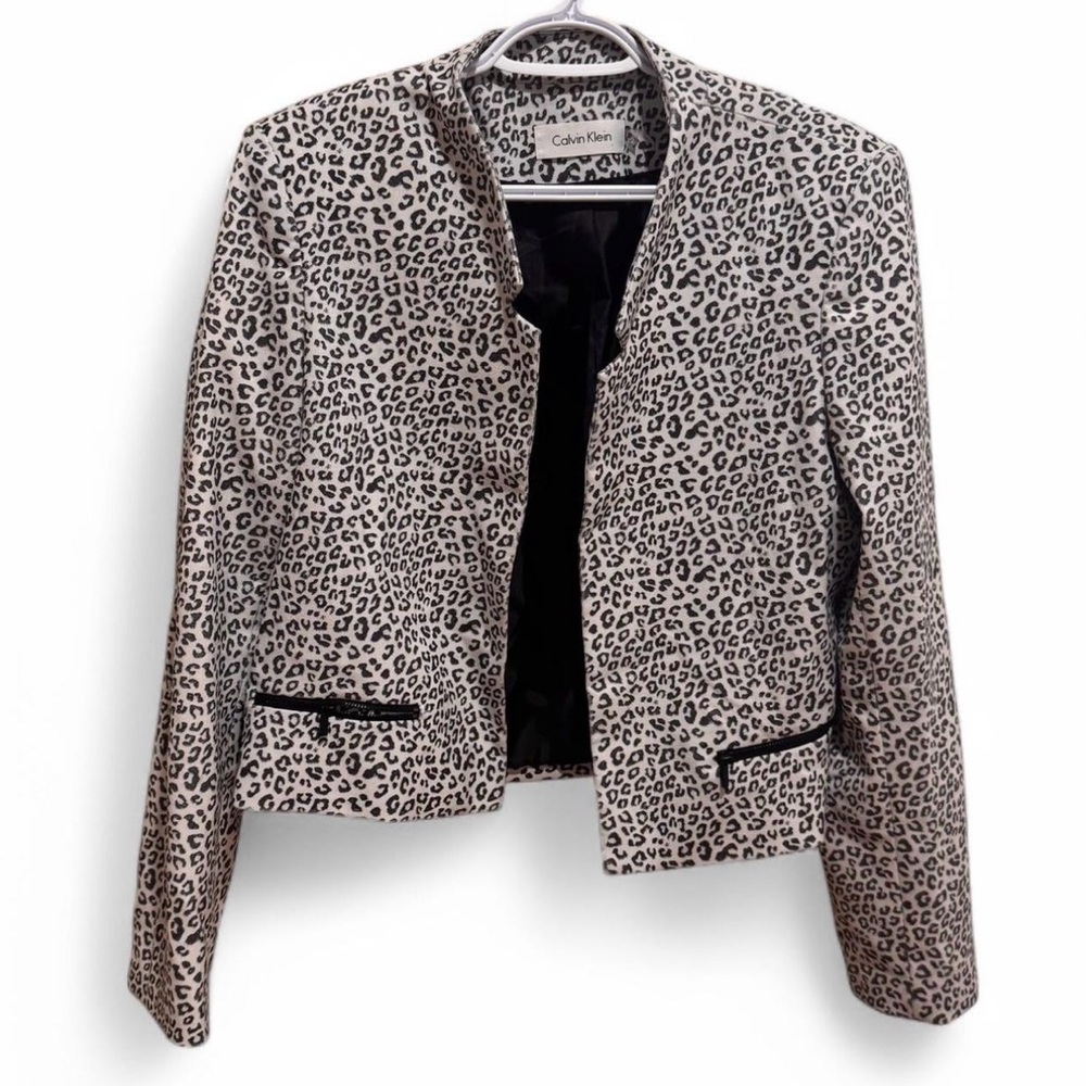 Calvin Klein Black and White Blazer with Leopard Print